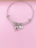 Silver Llama Charm Bangle Bracelet, Initial Charm