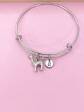 Silver Llama Charm Bangle Bracelet, Initial Charm