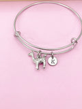 Silver Llama Charm Bangle Bracelet, Initial Charm