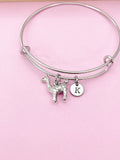 Silver Llama Charm Bangle Bracelet, Initial Charm