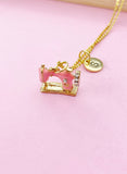 Gold Pink Sewing Machine Necklace, BN1066