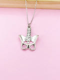 Silver Anatomy Pelvis Charm Necklace, Anatomical Spine