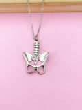 Silver Anatomy Pelvis Charm Necklace, Anatomical Spine