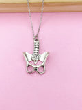Silver Anatomy Pelvis Charm Necklace, Anatomical Spine