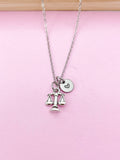 Lawyer Necklace, Justice Scale Charm, Judge Jewelry Gift, Personalized Initial Gift, N1531A