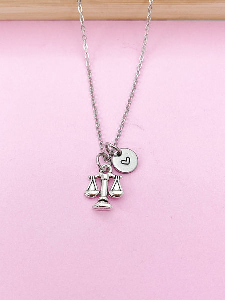 Lawyer Necklace, Justice Scale Charm, Judge Jewelry Gift, Personalized Initial Gift, N1531A