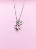 Lawyer Necklace, Justice Scale Charm, Judge Jewelry Gift, Personalized Initial Gift, N1531A