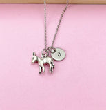 Silver Donkey Necklace, Personalized Initial Charm, N685
