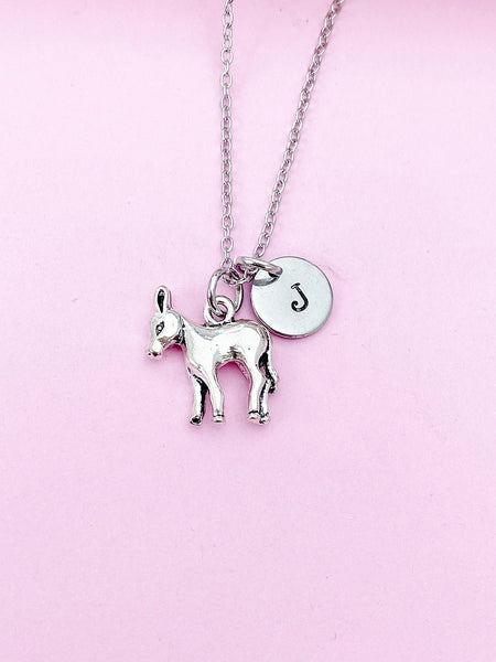 Silver Donkey Charm Necklace, Donkey Charm, Farm Animal Charm, Farmer Gift, Pet Gift, Mini Horse Charm, Personalized Custom Monogram, N685A