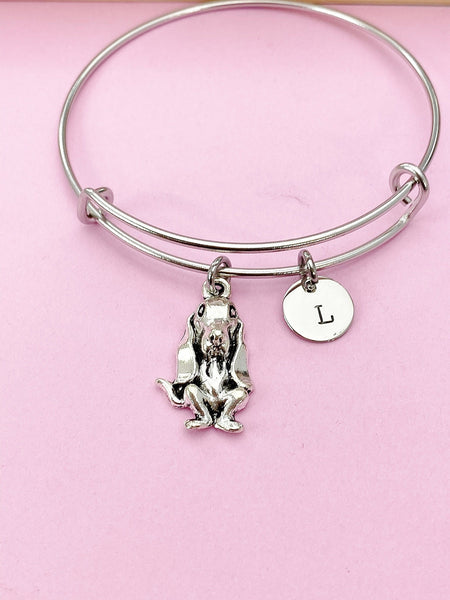 Silver Basset Hound Dog Charm Bracelet, N2884B