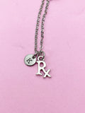 Rx Necklace, Silver Rx Charm, Pharmacist Gift, Graduation Gifts, Pharmacist Necklace, Medical Drugstore Gift, Pharmacy Student Gift, N2239A