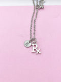 Rx Charm Necklace, Initial, Pharmacist Graduation Gift