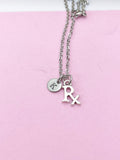 Rx Necklace, Silver Rx Charm, Pharmacist Gift, Graduation Gifts, Pharmacist Necklace, Medical Drugstore Gift, Pharmacy Student Gift, N2239A
