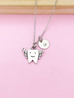 Silver Tooth with Wings Charm Necklace, N120