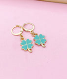 Gold Four Leaf Clover Earrings, Shamrock Earrings, St Patrick Gift, N3174