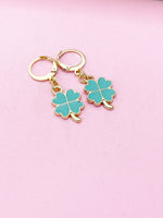 Gold Four Leaf Clover Earrings, Shamrock Earrings, St Patrick Gift, N3174