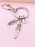 Silver Caduceus Skeleton Charm Keychain, Medical School Gifts, Radiology X-Ray Ultrasound Tech Medical Schools Student Gifts, N449H