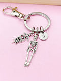Silver Caduceus Skeleton Charm Keychain, Medical School Gifts, Radiology X-Ray Ultrasound Tech Medical Schools Student Gifts, N449H