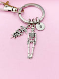 Silver Caduceus Skeleton Charm Keychain, Medical School Gifts, Radiology X-Ray Ultrasound Tech Medical Schools Student Gifts, N449H