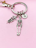 Silver Caduceus Skeleton Charm Keychain, Medical School Gifts, Radiology X-Ray Ultrasound Tech Medical Schools Student Gifts, N449H