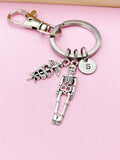 Silver Caduceus Skeleton Charm Keychain, Medical School Gifts, Radiology X-Ray Ultrasound Tech Medical Schools Student Gifts, N449H