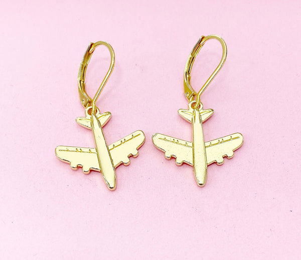 Gold Airplane Charm Earrings, Christmas Gift Ideas, N2741A