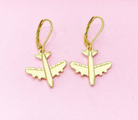 Gold Airplane Charm Earrings, Christmas Gift Ideas, N2741A