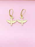 Gold Airplane Charm Earrings, Christmas Gift Ideas, N2741A