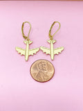 Gold Airplane Charm Earrings, Christmas Gift Ideas, N2741A