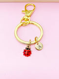 Ladybug Charm Keychain, Initial Charm, Personalized Keyring