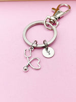 Silver Stethoscope Heart Charm Keychain, Gift Ideas, N1342