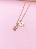 Rose Gold Cherry Necklace, Hot Pink Charm, Initial Pendant