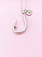 Silver Fishhook Charm Necklace, Gift Ideas, N1562