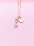 Rose Gold Key Heart Charm Necklace, N1497