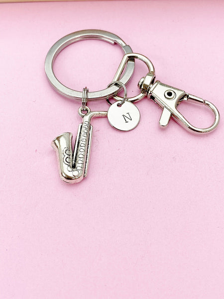 Silver Saxophone Musical Instrument Charm Keychain, N5471A