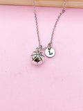 Basketball Initial Necklace, Stainless Steel Cable Chain