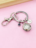 Silver Hamburger Keychain, Initial Birthstone Charm, Foodie Gift