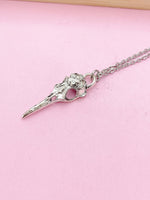 Halloween Raven Bird Skull Necklace, Gothic Jewelry, N975D