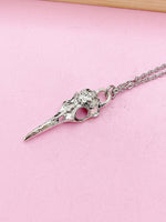 Halloween Raven Bird Skull Necklace, Gothic Jewelry, N975D