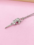 Halloween Raven Bird Skull Necklace, Gothic Jewelry, N975D