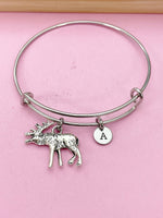 Silver Moose Charm Bracelet, Stainless Steel Bracelet, Personalized Jewelry, N2126