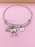Silver Moose Charm Bracelet, Stainless Steel Bracelet, Personalized Jewelry, N2126