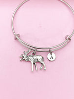 Silver Moose Charm Bracelet, Stainless Steel Bracelet, Personalized Jewelry, N2126