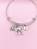 Silver Moose Charm Bracelet, Stainless Steel Bracelet, Personalized Jewelry, N2126