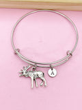 Silver Moose Charm Bracelet, Stainless Steel Bracelet, Personalized Jewelry, N2126