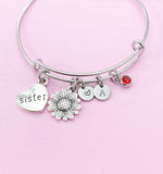 Best Christmas Gift Sister Bracelet, Sunflower Charm, Sister Charm, Heart Charm Bracelet, Sister Gift, Personalized Gift, N3926