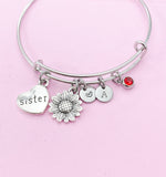 Best Christmas Gift Sister Bracelet, Sunflower Charm, Sister Charm, Heart Charm Bracelet, Sister Gift, Personalized Gift, N3926