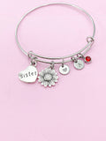 Best Christmas Gift Sister Bracelet, Sunflower Charm, Sister Charm, Heart Charm Bracelet, Sister Gift, Personalized Gift, N3926