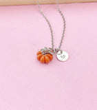 Silver Orange Pumpkin Necklace Best Fall Gifts, N1790B