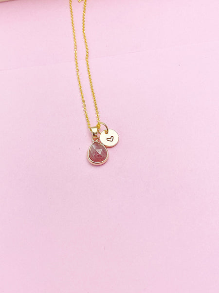 Gold Strawberry Quartz Necklace, Natural Gemstone Jewelry, N4945
